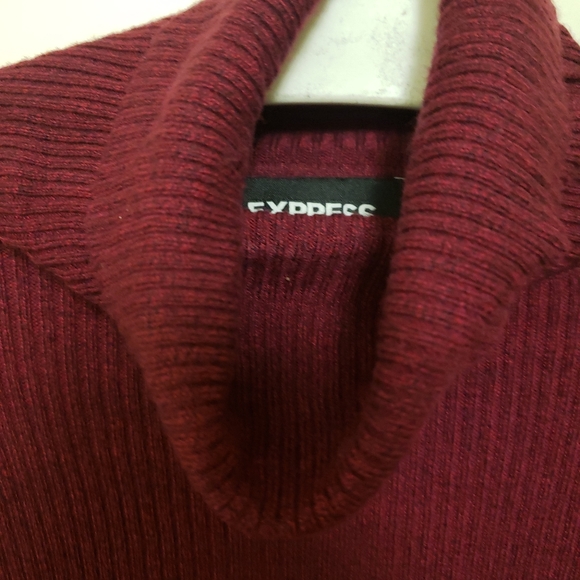 Express Fitted Ribbed Turtleneck in Maroon - Picture 3 of 4